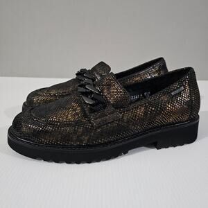 NEW Mephisto Salka Loafer 6.5 Gold Snake Print Leather Chunky Lug Sole Slip On